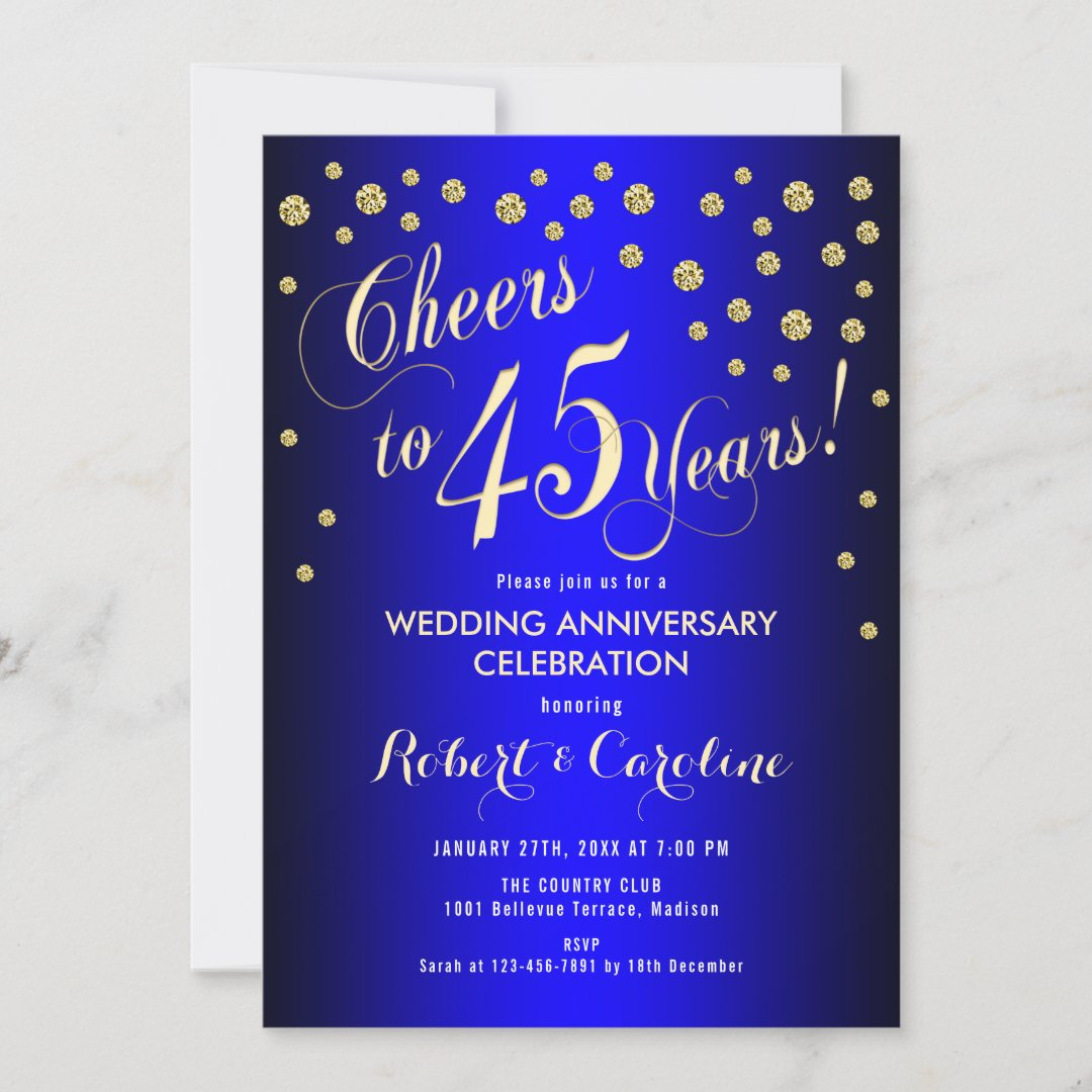 45th Wedding Anniversary Royal Blue Gold Invitation Zazzle