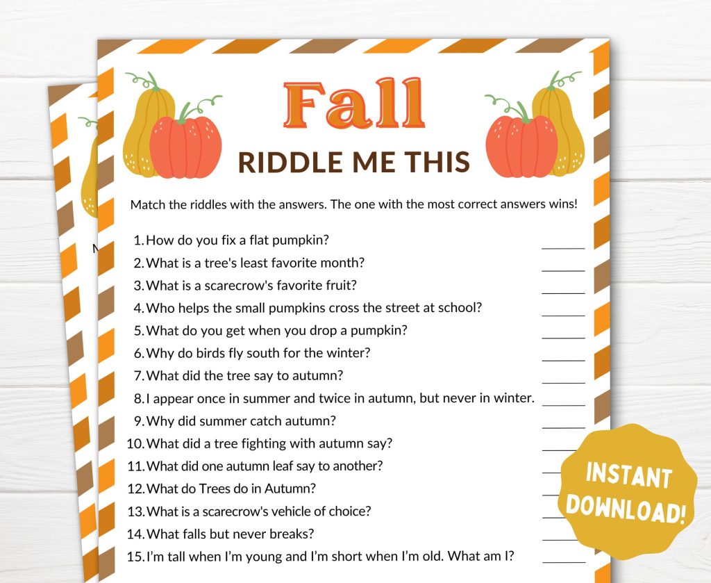 Autumn Riddle Me This Printable Game Family Fall Game Printable