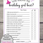 Birthday Game Printables
