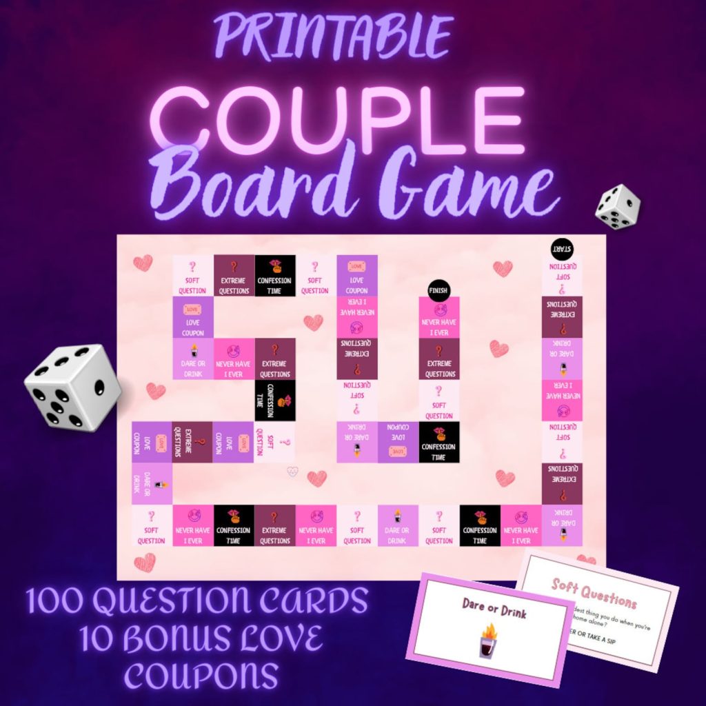 Couple Board Game Printable Board Game Couple Drink Game Date