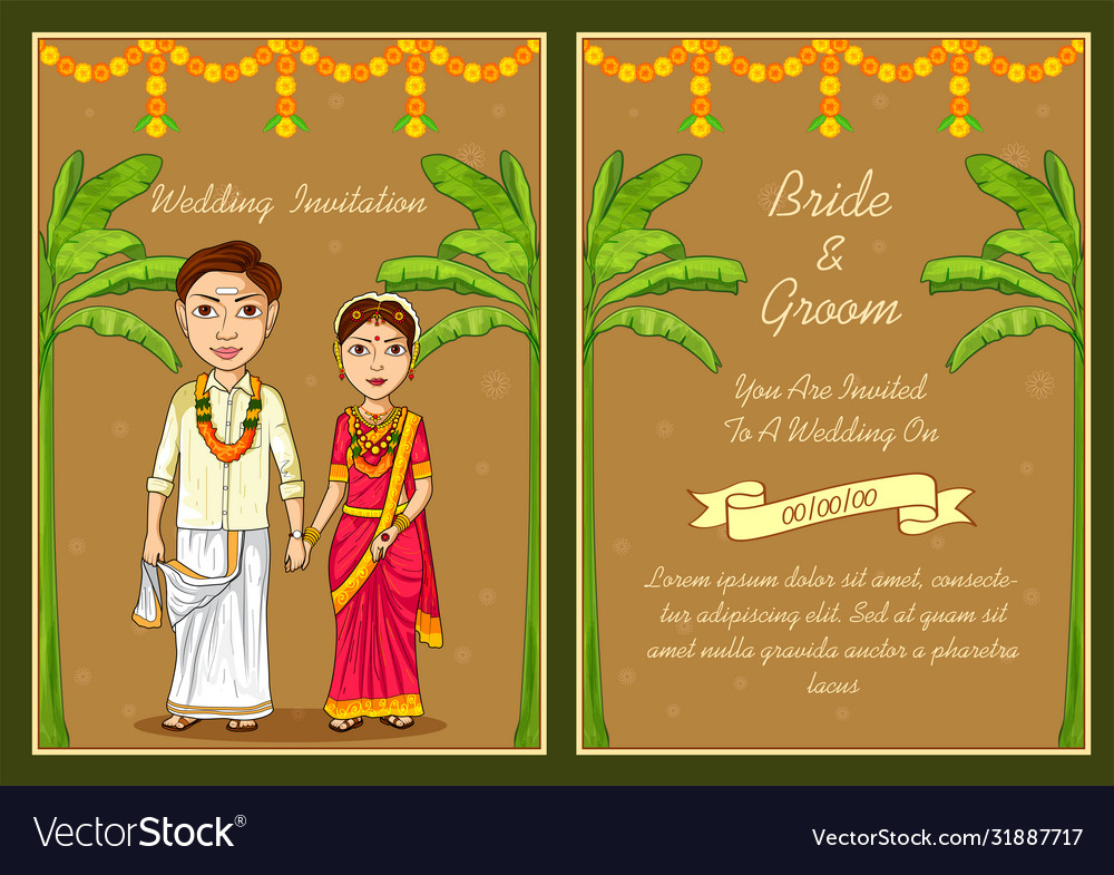 Couple On Indian Wedding Invitation Template Vector Image