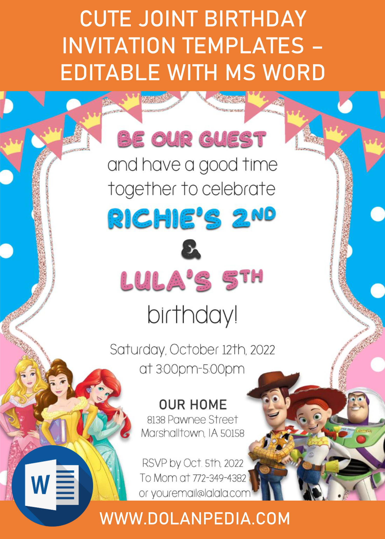 Cute Joint Birthday Invitation Templates Editable With MS Word 