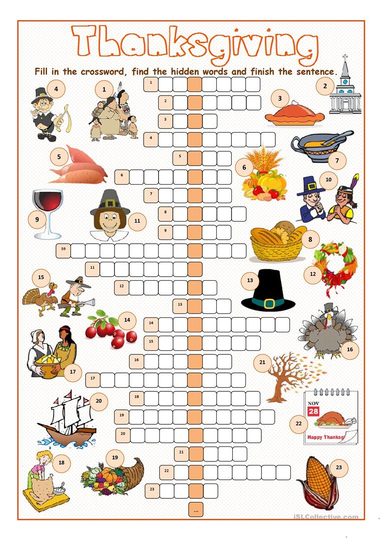 Difficult Thanksgiving Crossword Puzzles Printable Printable 