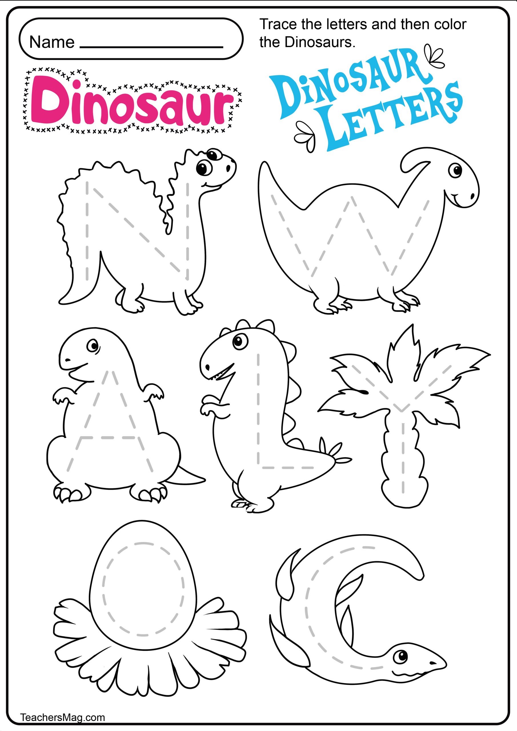 Dinosaur Tracing Coloring Pages Free Printable Dinosaur Activities 