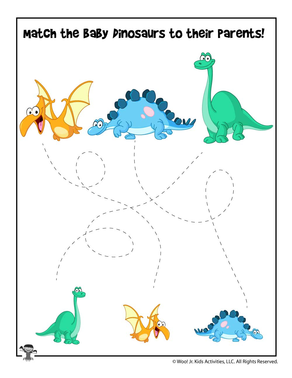 Easy Dinosaur Tracing Matching Worksheet Woo Jr Kids Activities 