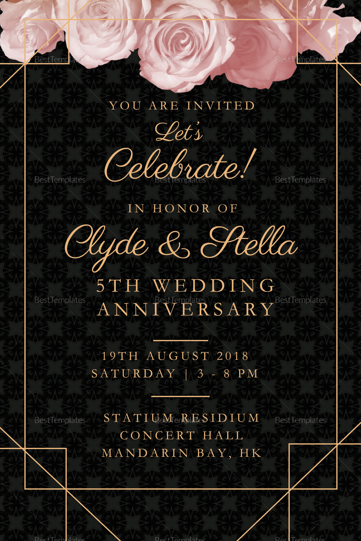 Elegant Wedding Anniversary Invitation Design Template In PSD Word 