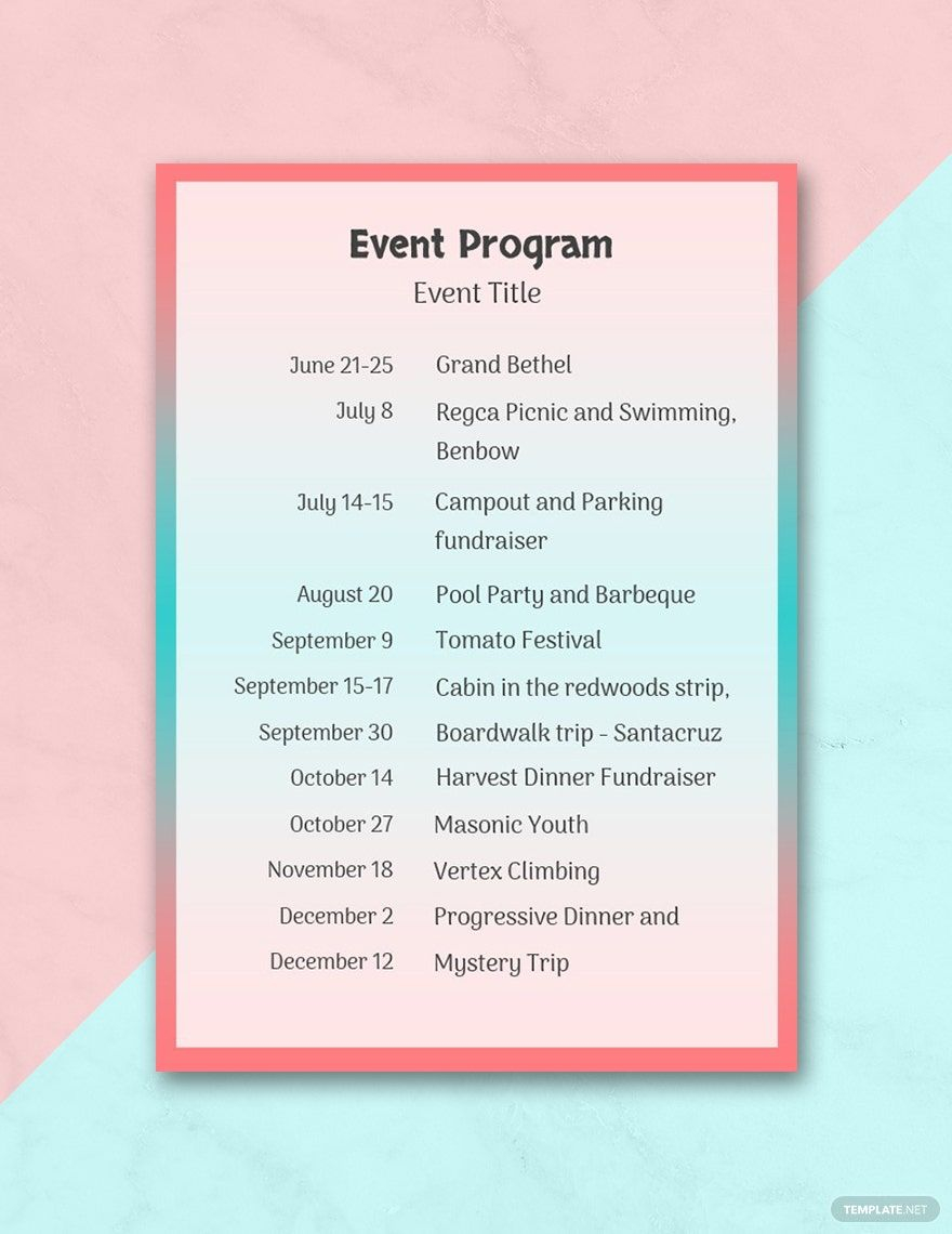 Event Program Template In Pages Google Docs Word Download 