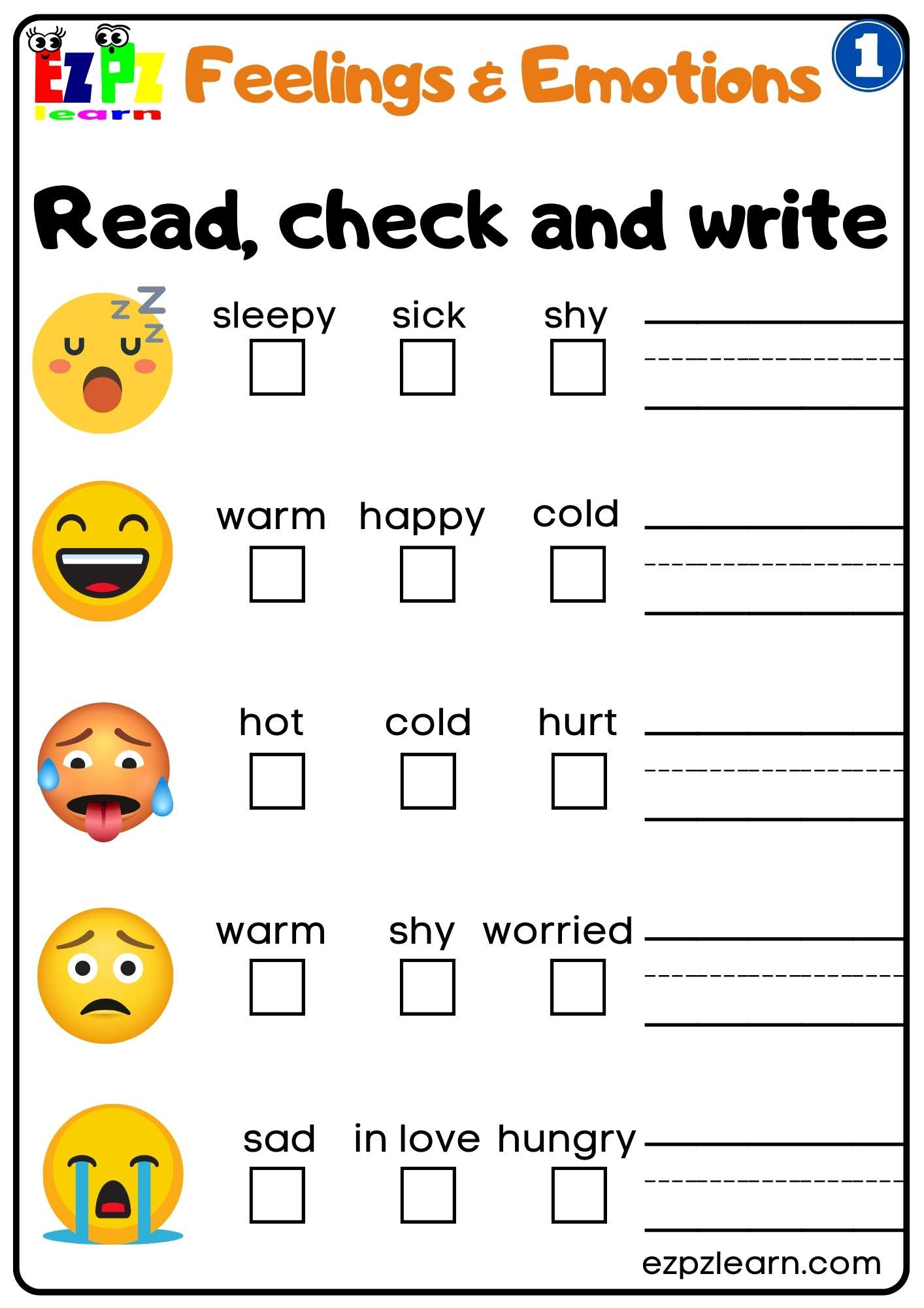 Feelings And Emotions Worksheet Free Printable PDF For Children 