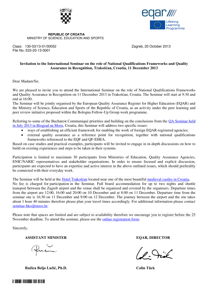 Formal Invitation Letter Sample For Seminar Templates At