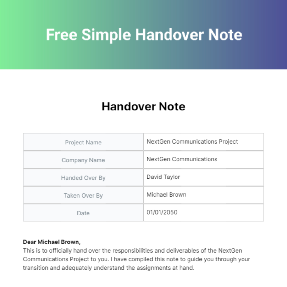 FREE Handover Note Templates Examples Edit Online Download 