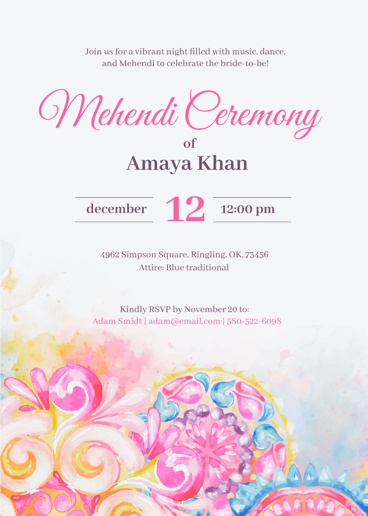 Free Mehendi Invitation Message For Whatsapp Template To Edit Online