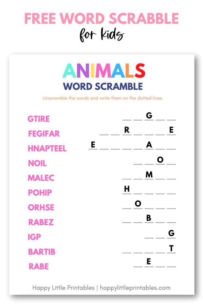 Free Printable Animals Word Scramble Games For Kids Printable Games