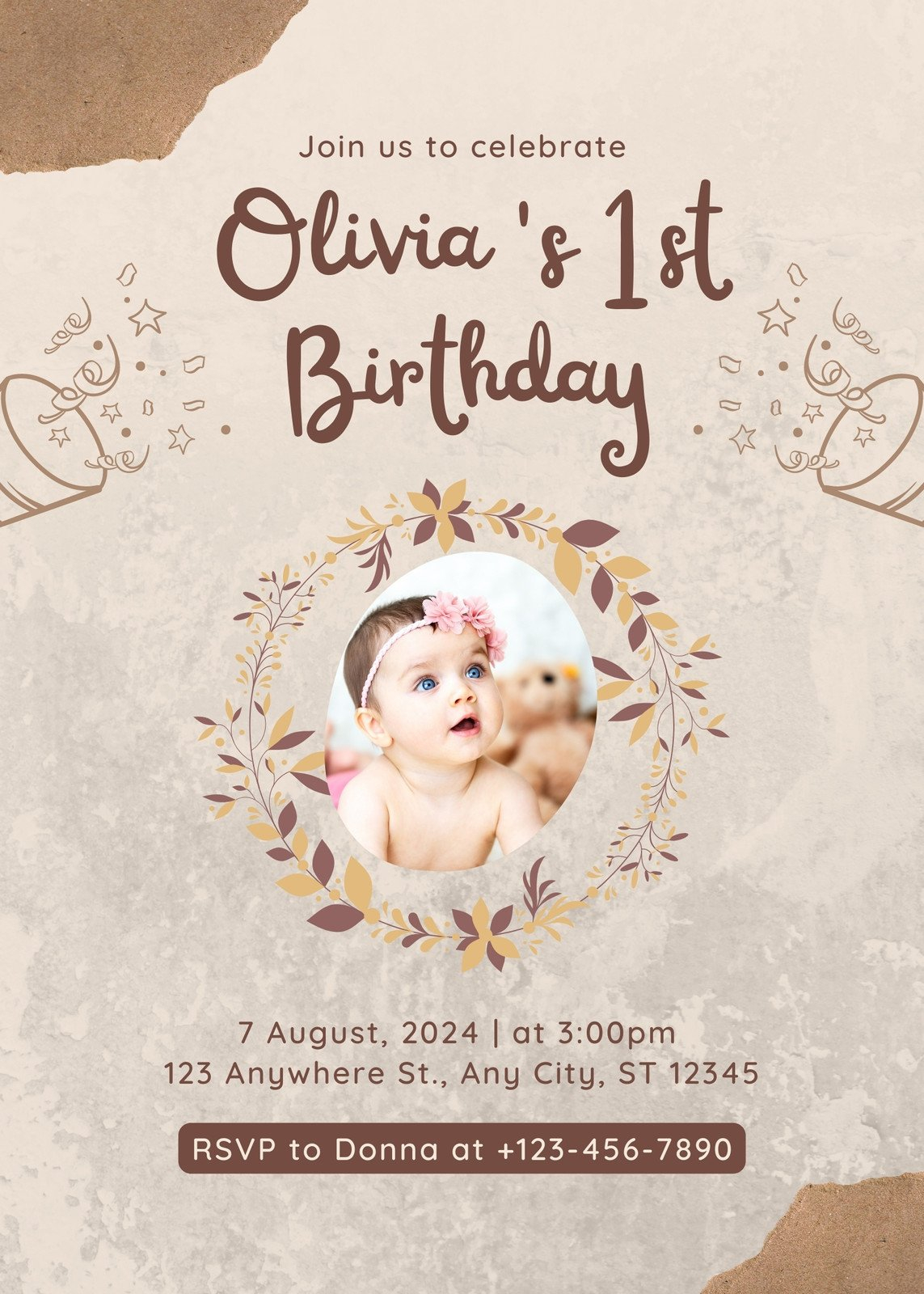 Free Printable Customizable 1st Birthday Invitation 60 OFF