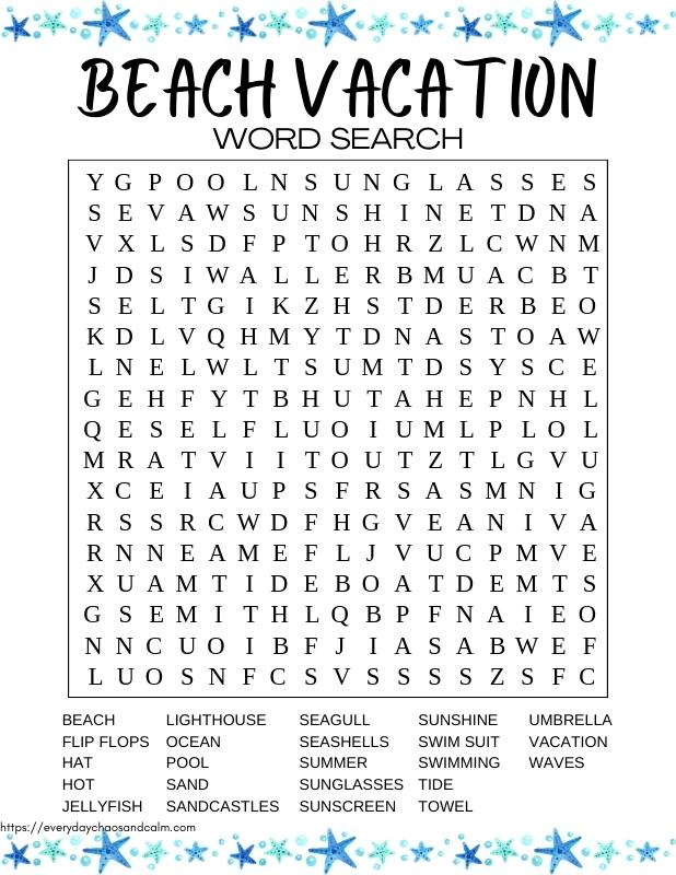 Free Printable Summer Word Searches Worksheets Library
