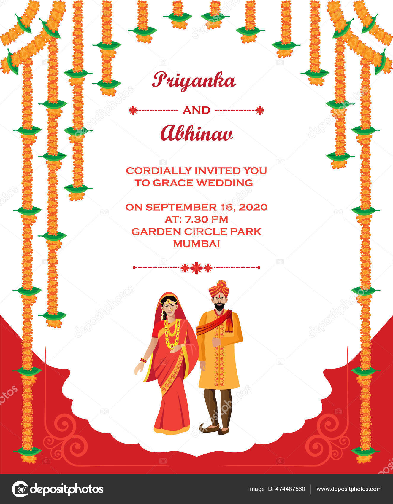 Hindu Wedding Invitation Card Template Design Vector Illustration Stock 