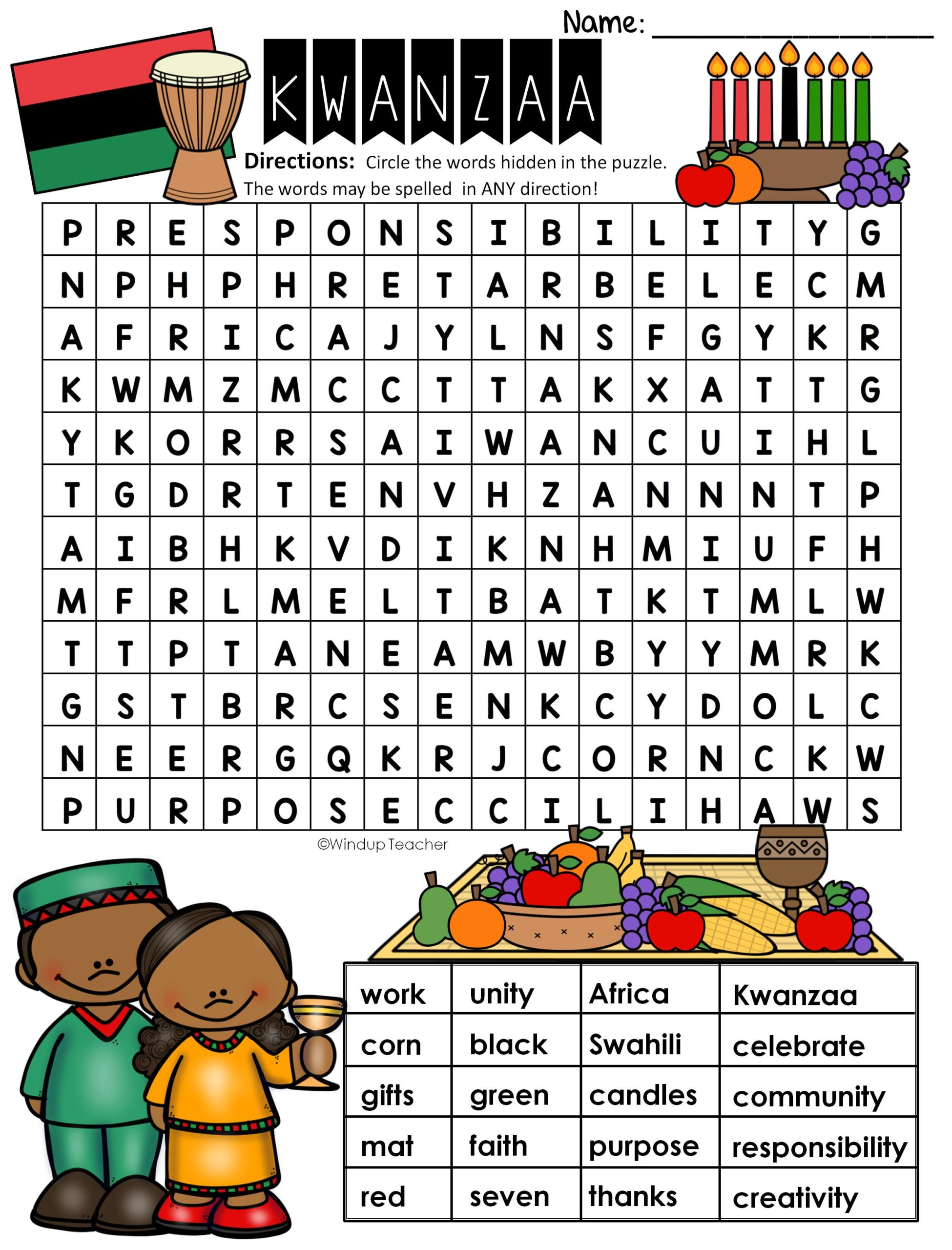 Kwanzaa Printable Activities Printable Word Searches