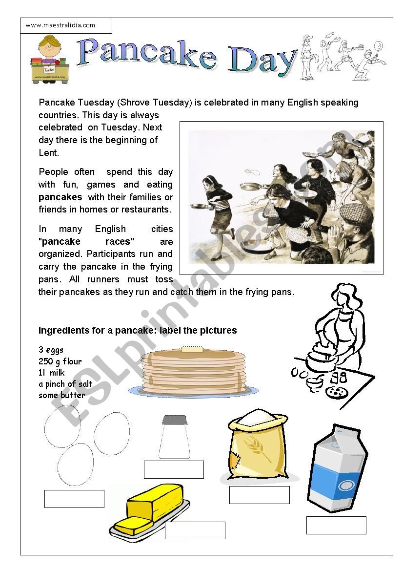 Pancake Day ESL Worksheet By Maestralidia