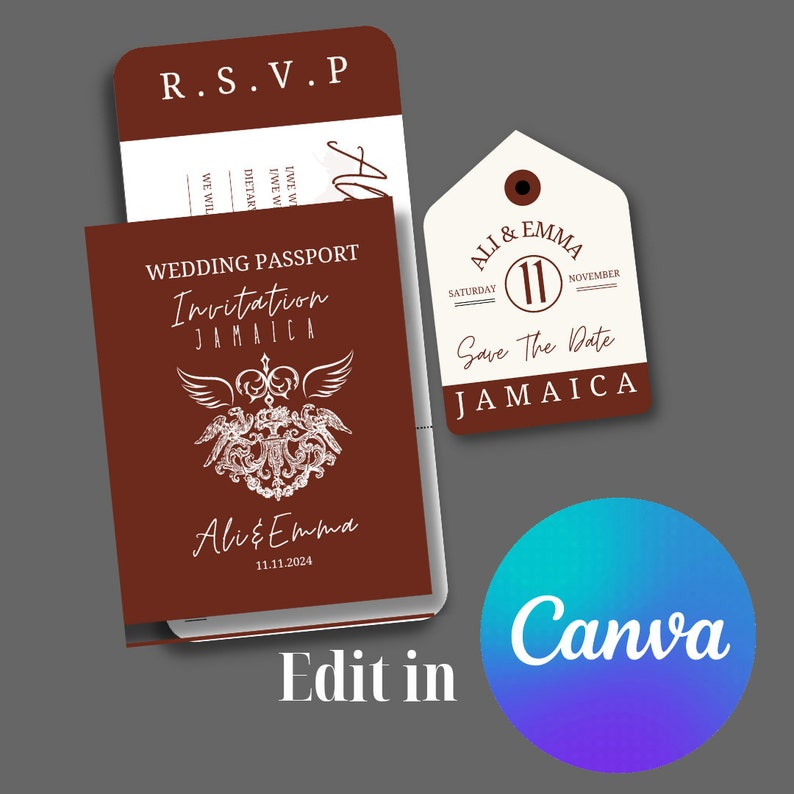Passport Wedding Invitation Template Canva Template Printable Wedding 