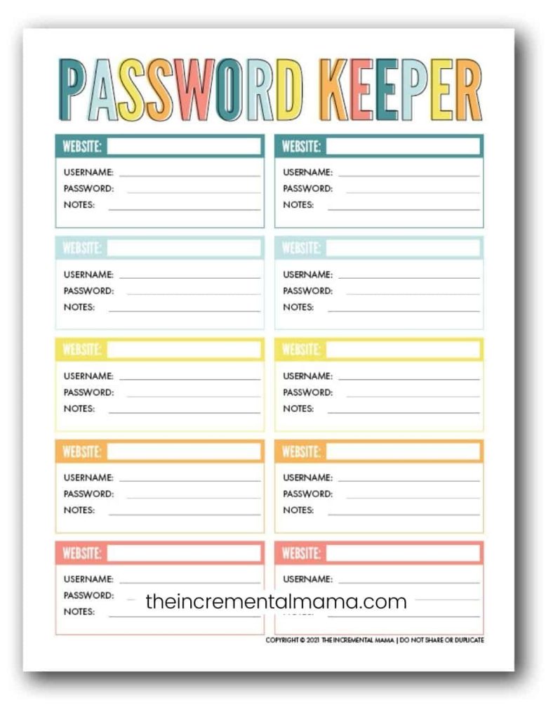 Pin On Password Keeper Printable