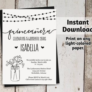Printable Quince era Invitation Template Rustic Quince Mason Jar Fairy Lights Kraft Paper