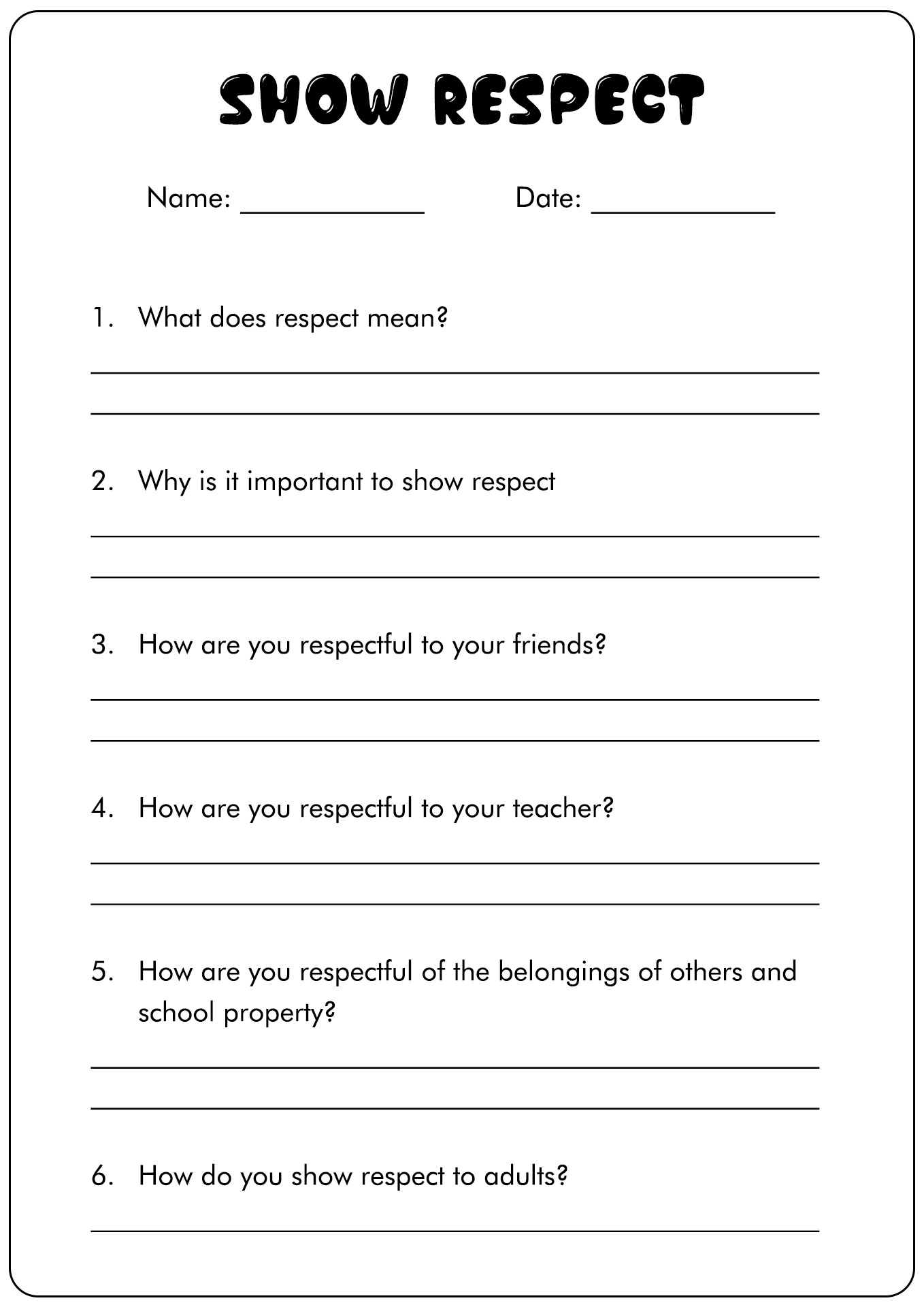 Printable Respect Activities