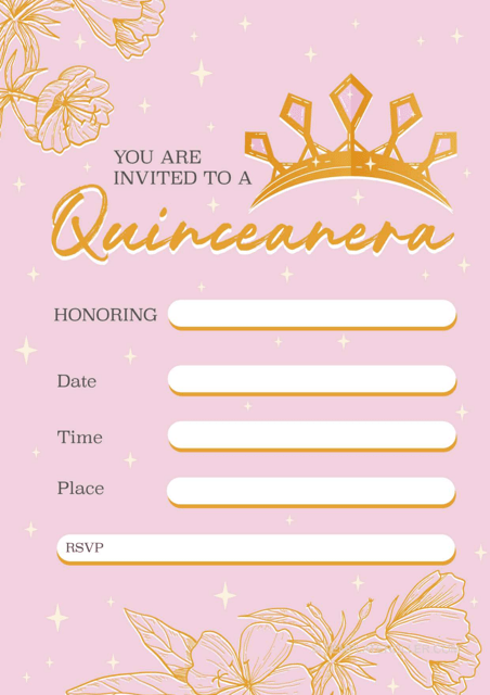 Quinceanera Invitation Template Pink Download Printable PDF 