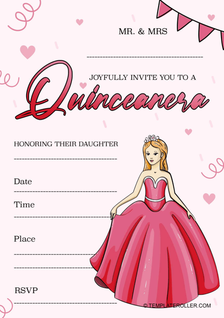 Quinceanera Invitation Template Princess Download Printable PDF 