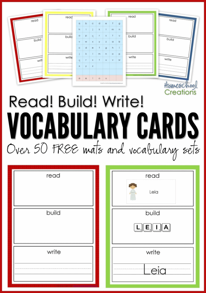 Read Build Write FREE Printable Vocabulary Cards Homeschool Giveaways