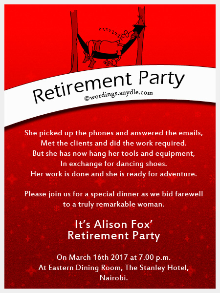 Retirement Party Invitation Wording Exles Infoupdate