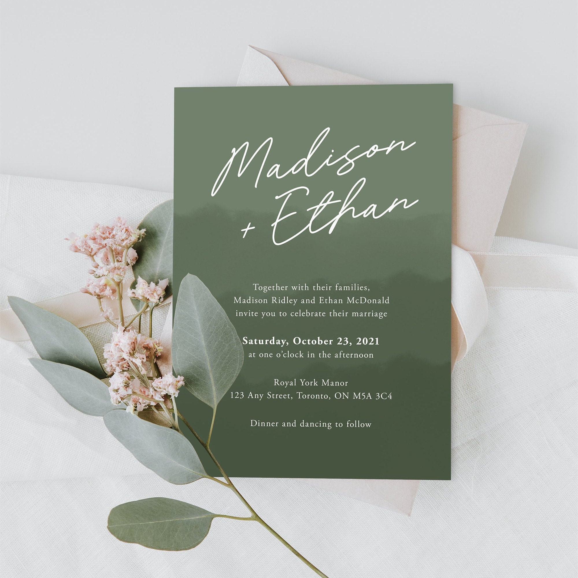wedding invitation template sage green