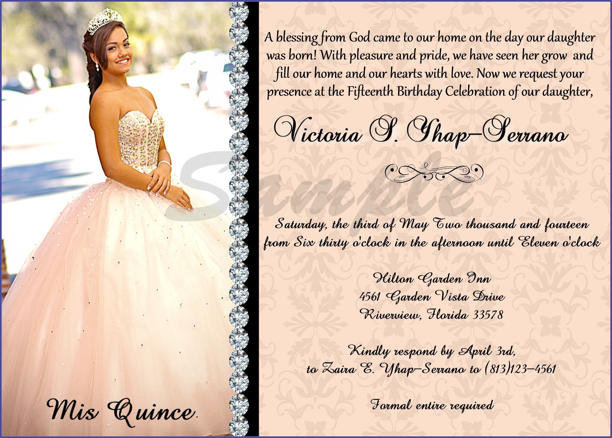 Sample Quinceanera Invitation Wording