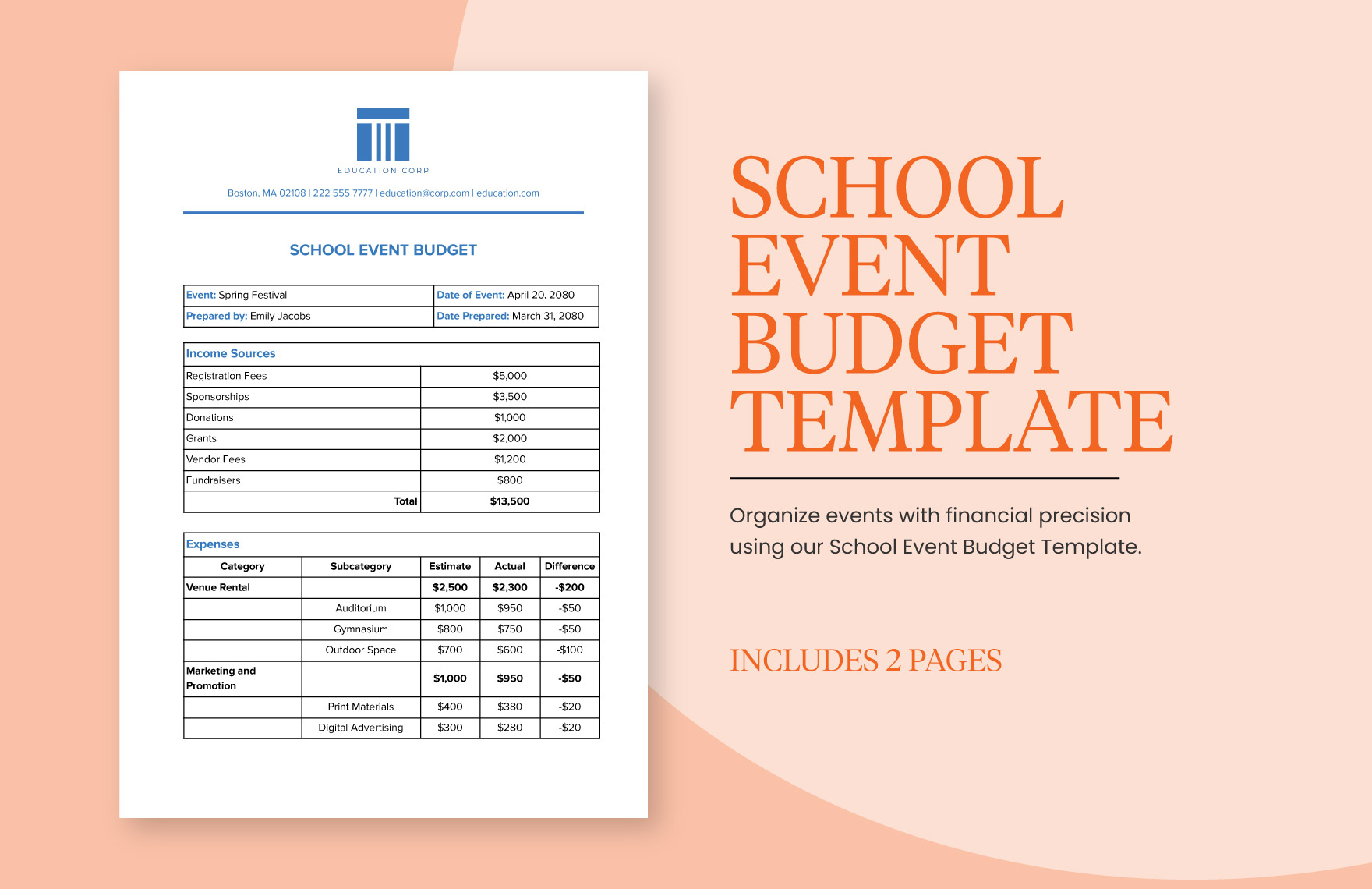 School Event Budget Template In Word PDF Google Docs Download 