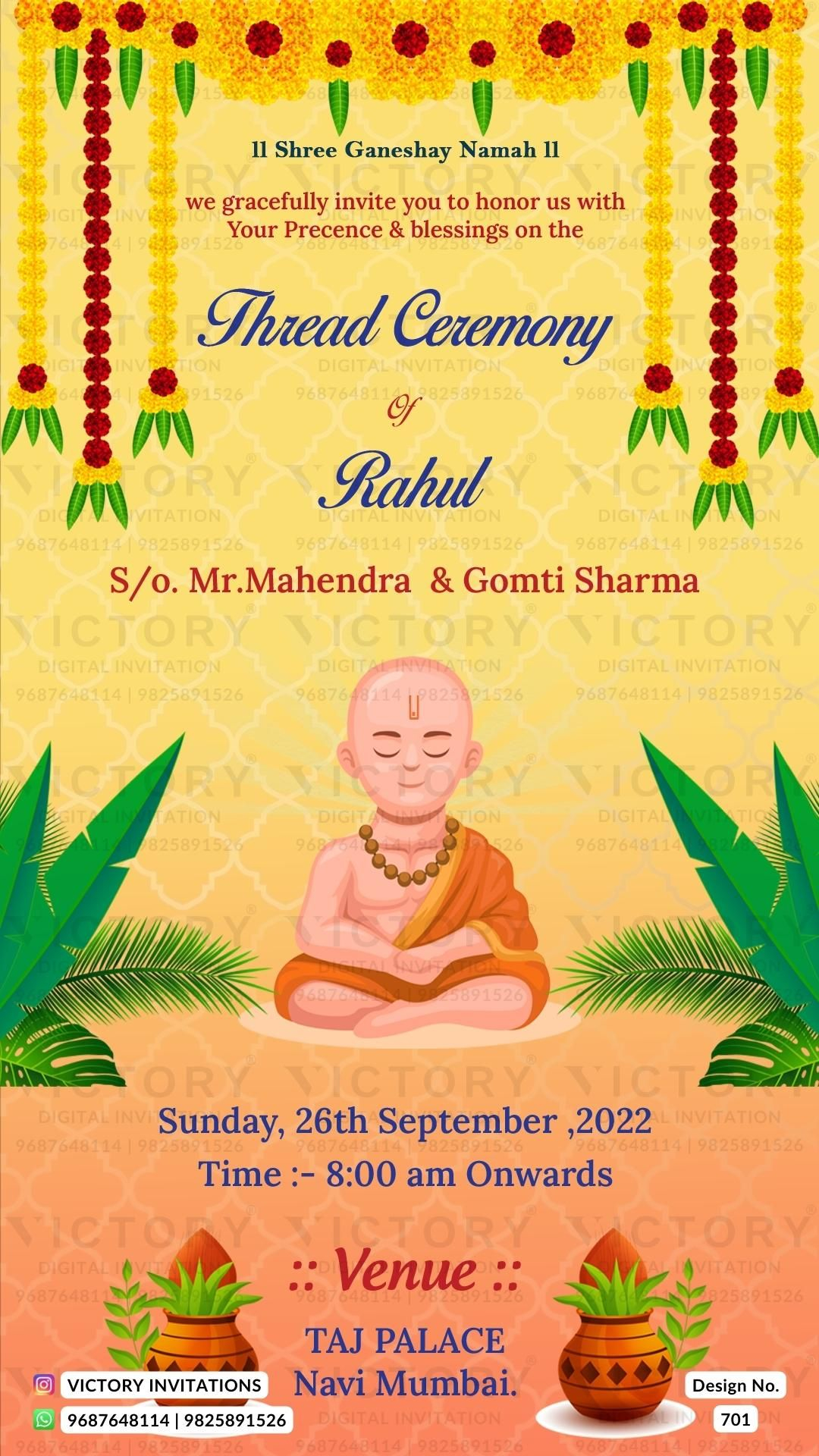 Thread Ceremony Invitation Card In English Language With Traditional 