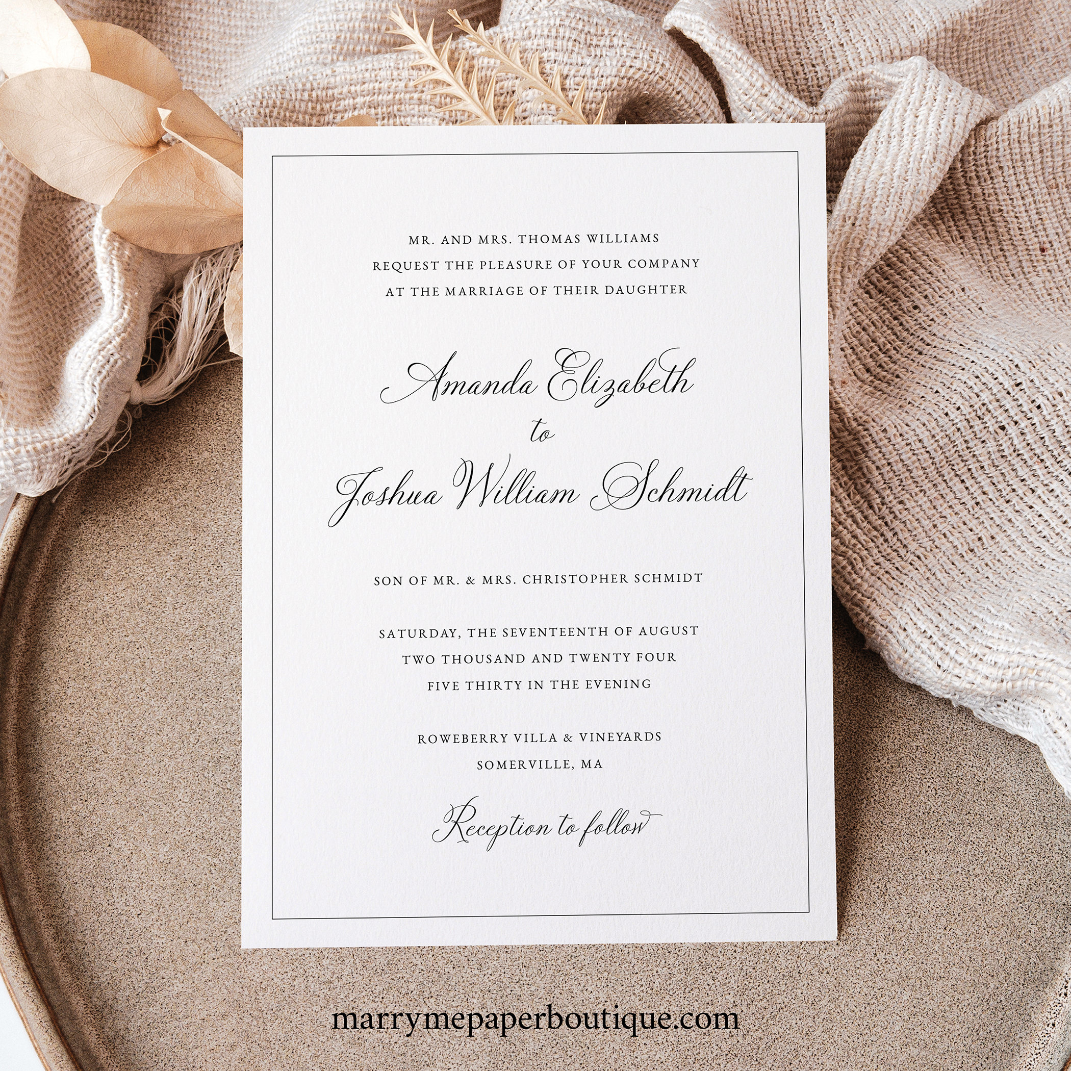 Wedding Invitation Template Traditional Wedding Calligraphy Etsy UK
