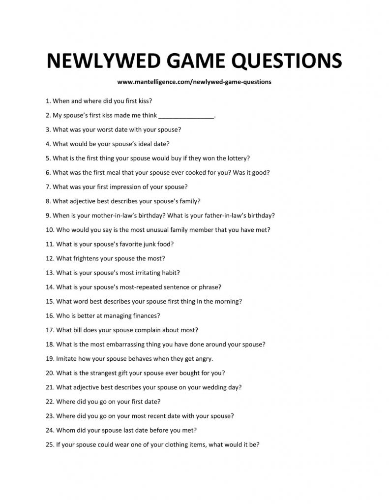 106 Newlywed Game Questions Hilarious And Hard To Answer Free 