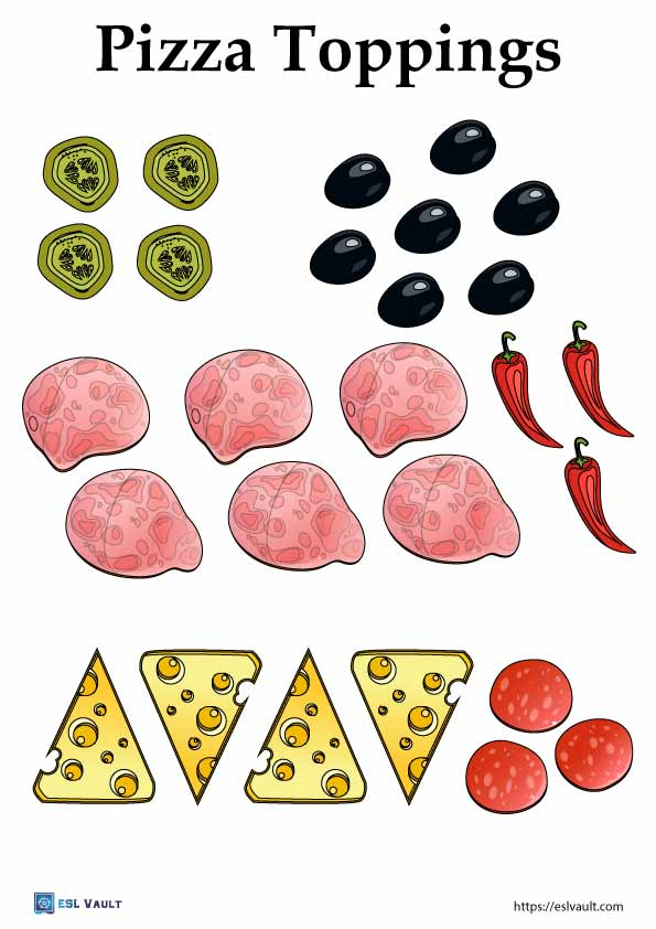 16 Free Printable Pizza Toppings PDF Pages ESL Vault
