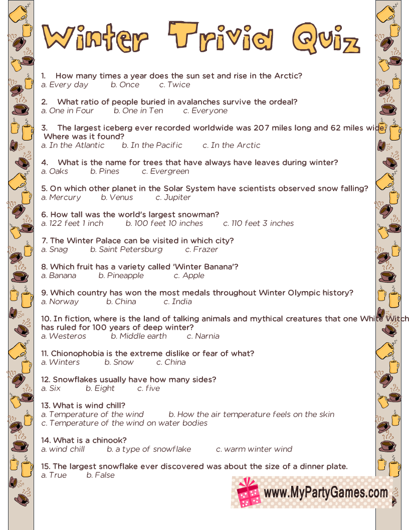 2025 Trivia With Answers Printable Kiara De Groot