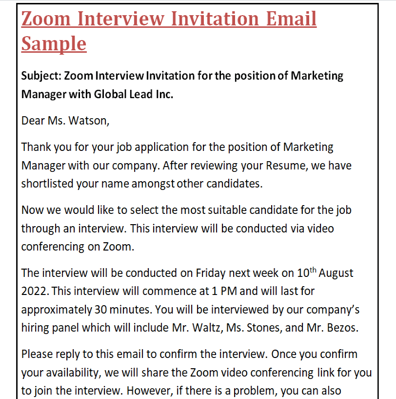 3 BEST Interview Invitation Email Templates PDF WORD Day To Day Email