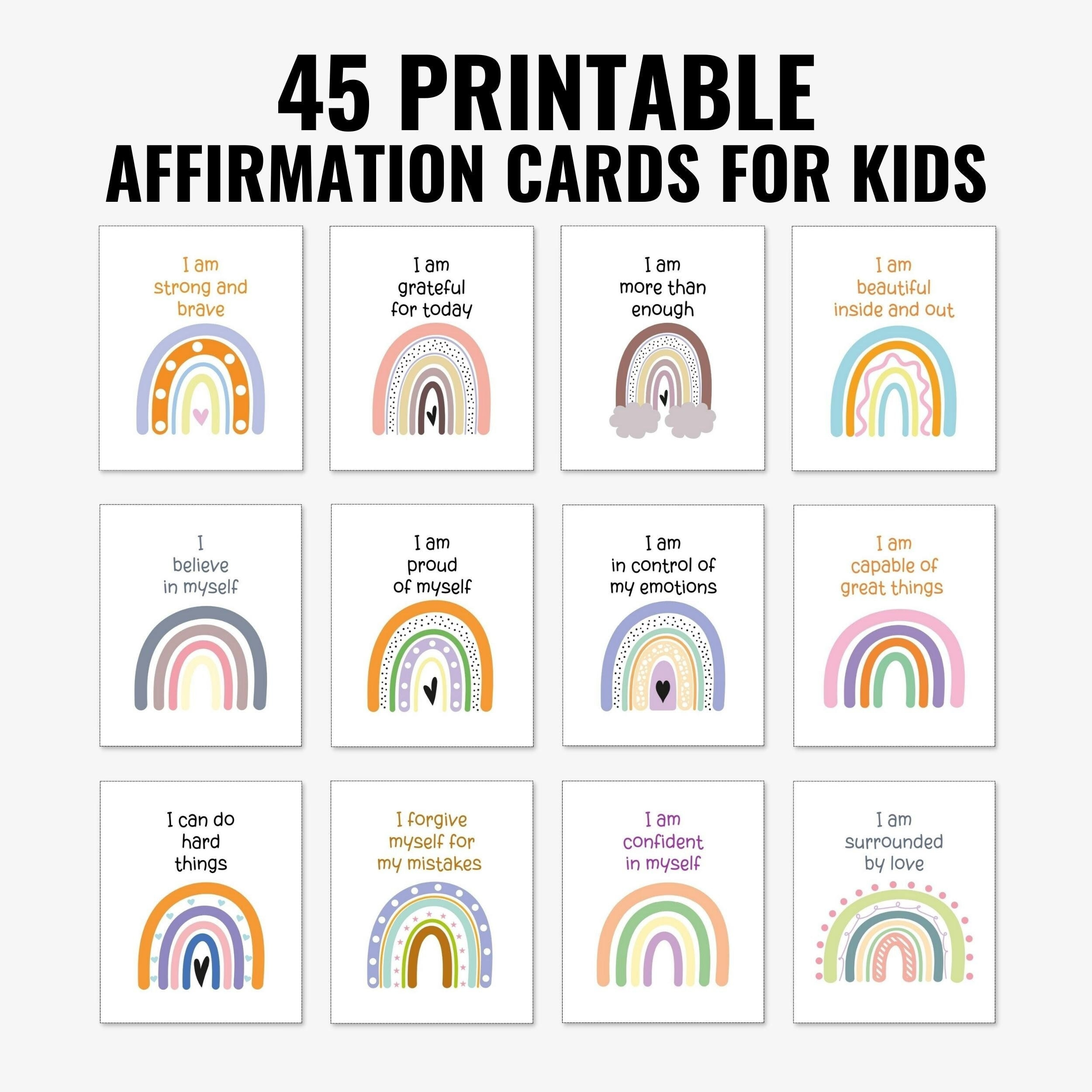 45 Printable Positive Affirmation Cards For Kids Motivational Cards 