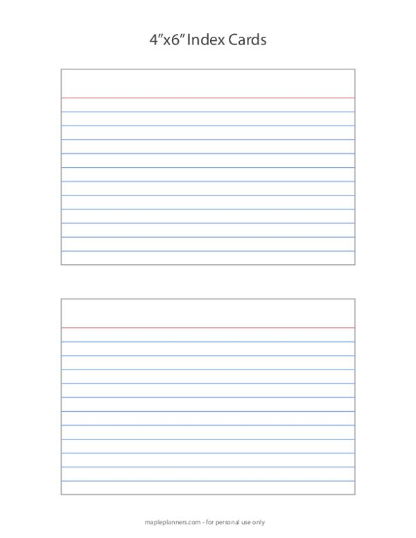4x6 Inch Printable Index Cards Template