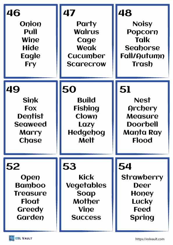 54 Free Pictionary Cards PDF ESL Vault
