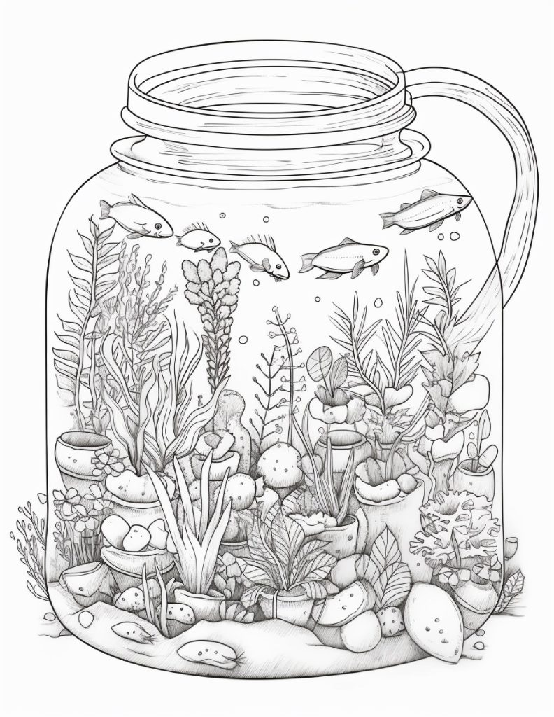 64 Life Inside Jar Printable Coloring Pages For Adults Grayscale Colo