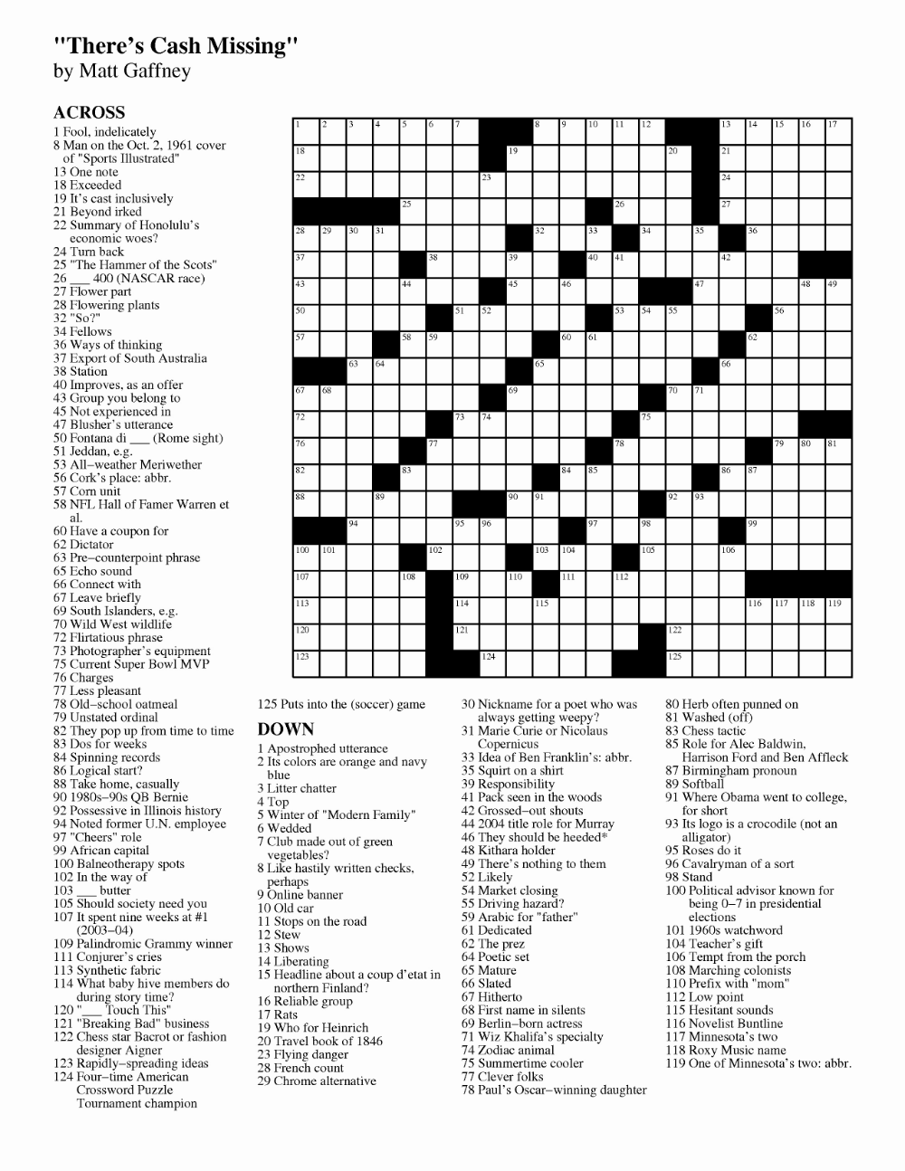free daily crossword puzzles printable