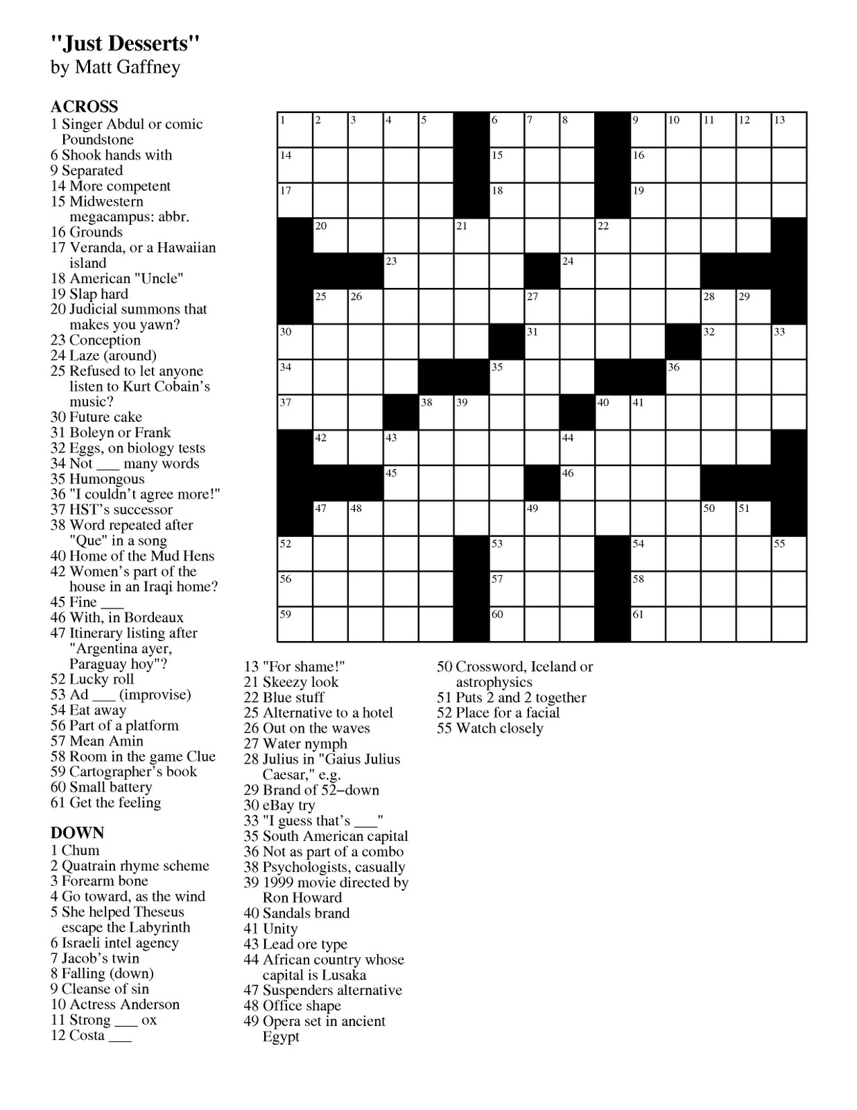 daily free printable crossword puzzles