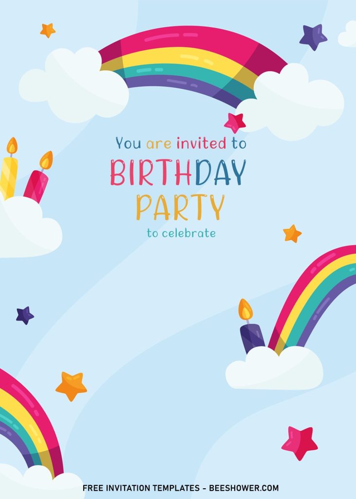 8 Best Rainbow Party Birthday Invitation Templates