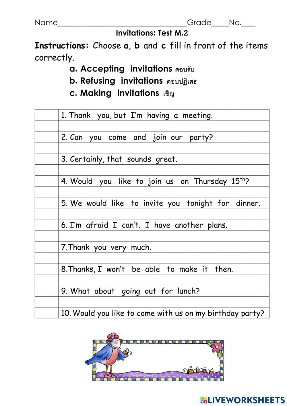 Accepting And Refusing Invitation Worksheet Worksheets Lesson 