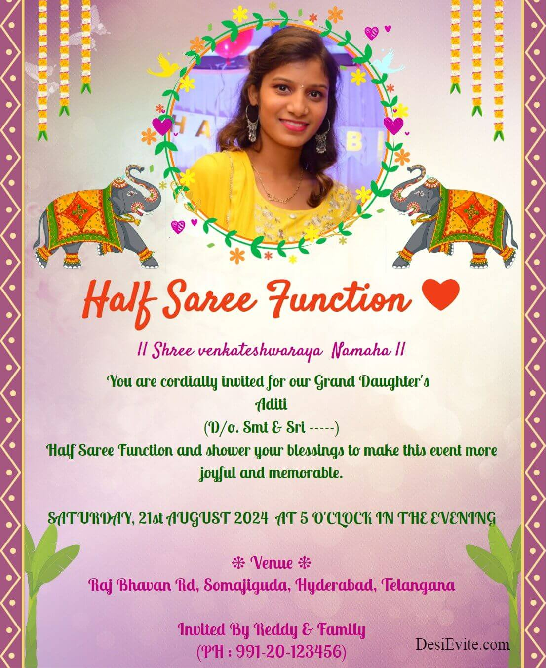 Ambari Theme Saree Function Half Saree Ceremony Invitation 42 OFF