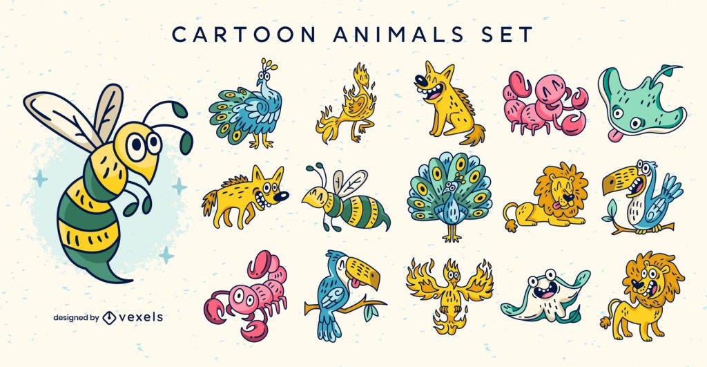 Animal Cartoon Color Set Vector Download