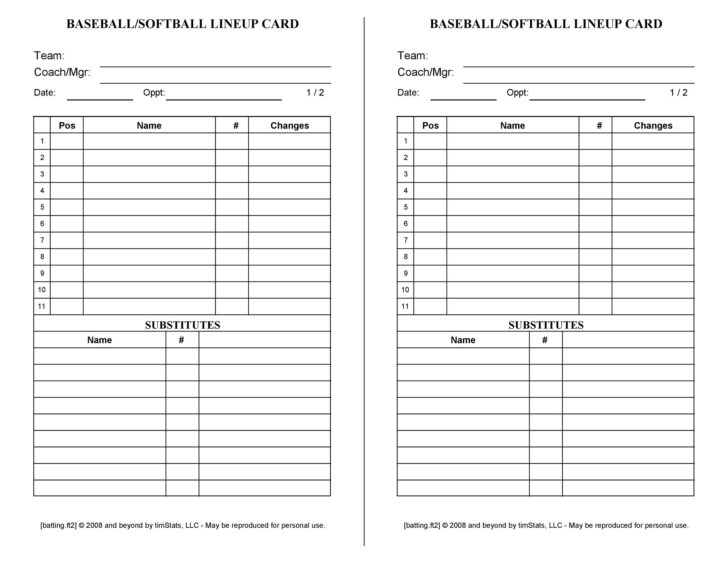 printable lineup cards