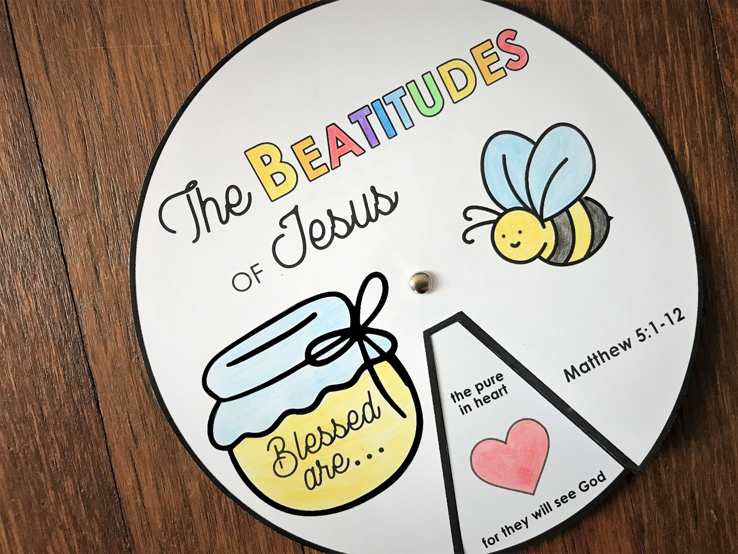 Beatitudes Coloring Wheel Printable Bible Verse Activity Watercolor 